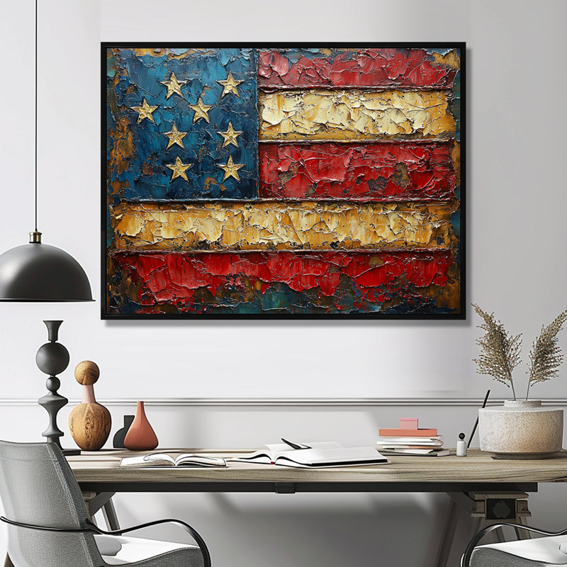 «Kulwinder - USA Patriotist», art mural, Noir, H 12 po x l 20 po, Impression encadrée flottante