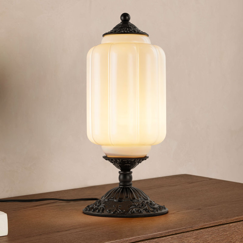Glint 1-Light Transitional Metal & Glass Table Lamp with Carved Base