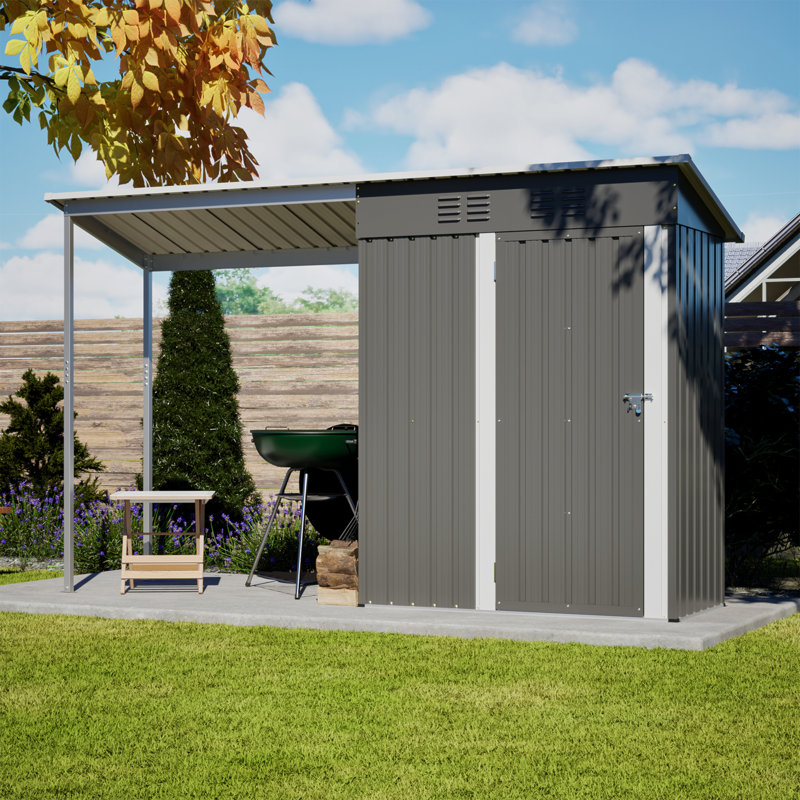 Remise durable en acier galvanisé de 5 pi x 3 pi et abri de jardin, rangement facile à assembler avec pergola ouverte, remise tout-en-un 2 en 1 pour le rangement des outils, le patio et la cour