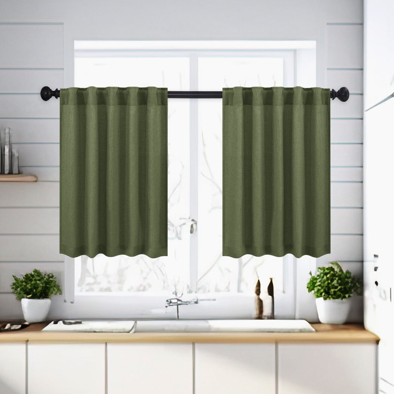 Rideau de café semi-diaphane Browerville, L 36 po x L 36 po, Vert olive