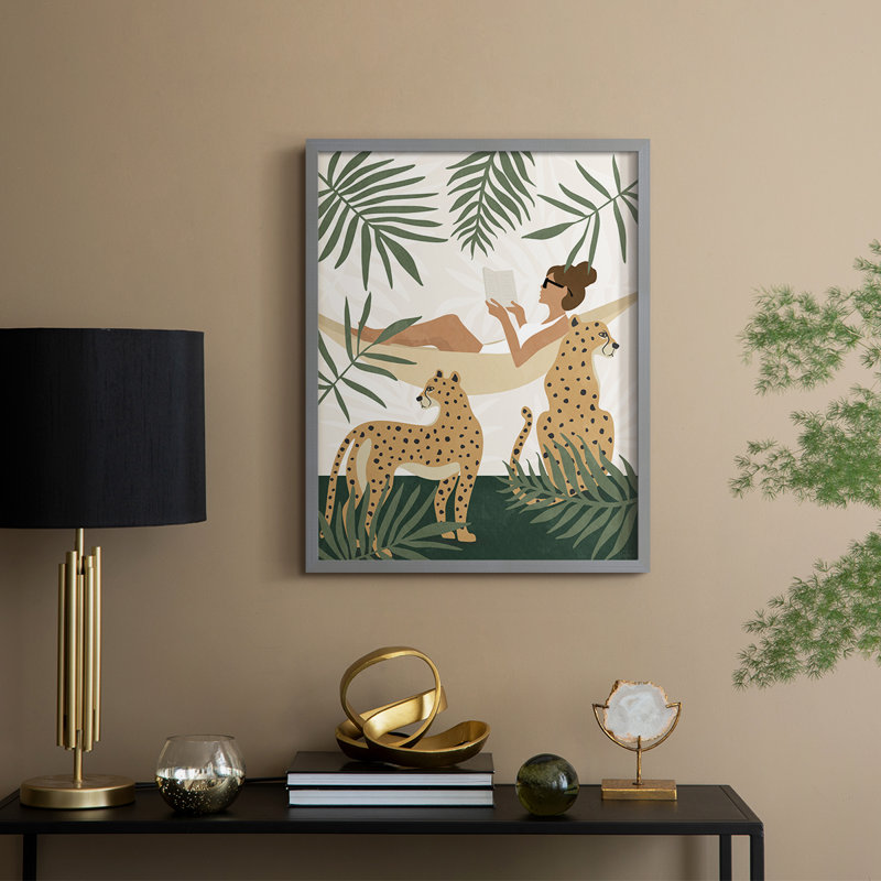 Tropical Reading II Framed Print - Solid Wood, Gray, 15" H x 12" W