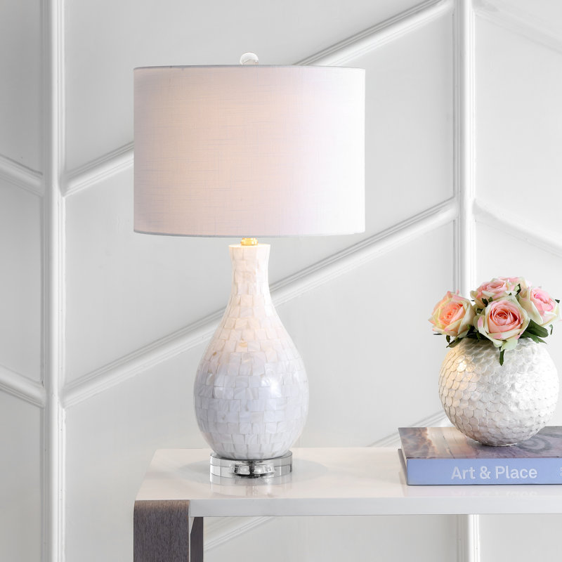 Elegant White Seashell LED Table Lamp with Crystal Accents