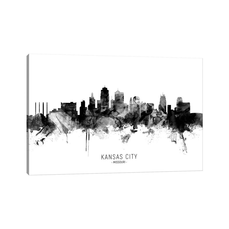 Kansas City Missouri Skyline Name Bw by Michael Tompsett - Wrapped Canvas Gallery-Wrapped Canvas Giclée