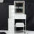Small Size Left Bedside Cabinet Vanity Table + Cushioned Stool, Large Sliding, Touch Control, Tri-Color Switching, Brightness Adjust LED Mirror, High Capacity Storage-854290373
