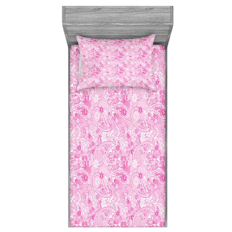 Microfiber Paisley Sheet Set, Twin XL, Flowers and Leaf Circled Shapes Paisley
