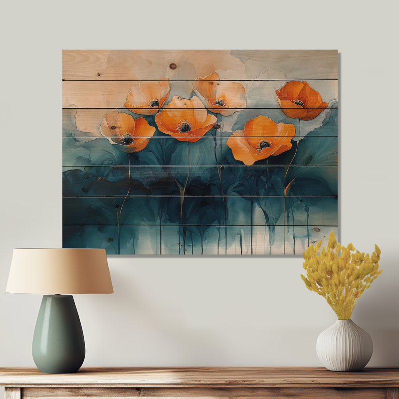 Aquarelle de fleurs de renoncule, rivière I - décoration murale en bois de renoncule - sur bois de pin naturel