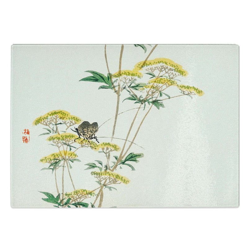 Glass insect Upon A Yellow Flannel Flower by Kono Bairei Chopping Board, 39 cm W x 28.5 cm L