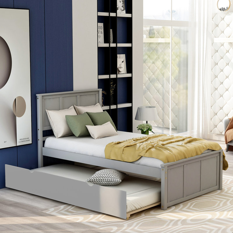 Lit plateforme simple avec lit gigogne gris - Robustesse durable en bois massif et robuste, Gris