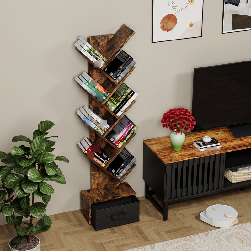 Bibliothèque à 9 niveaux avec base de tiroir, support stable pour salon et bureau pratique