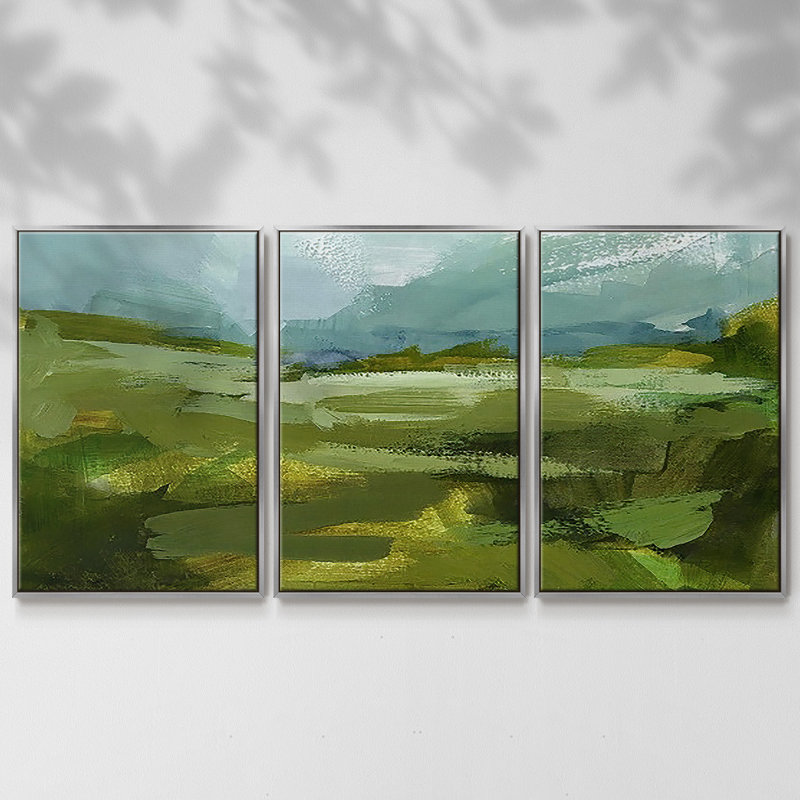 Emerald View II - Toile encadrée multi-pièces, Argenté, H 40 po x l 78 po x P 2 po