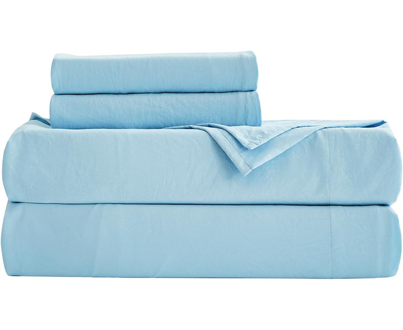 Washed Microfiber Bedding Microfiber Sheet Set, Cal.King Sheet Set + Fitted Sheet + 2 Pillowcases, Chambray