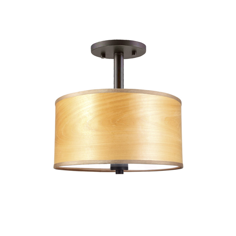Funes Semi Flush Mount, Brulee Wood Veneer, Bronze