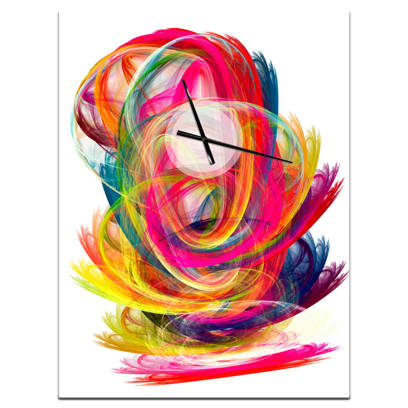 Colorful Thick Strokes - Horloge murale moderne, Blanc / multicolore, H 32 po x l 24 po x P 1 po