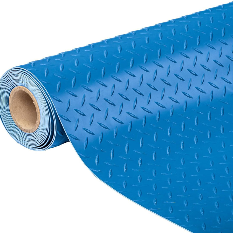 Tapis de sol pour garage en PVC à plaque de diamant épaissie de 204 po x 90 po, Bleu