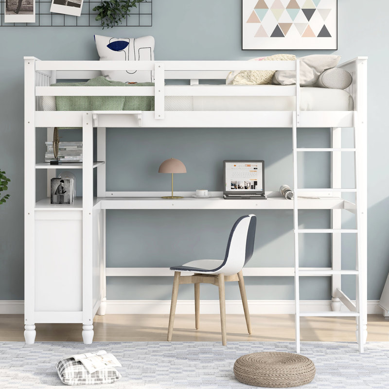 Lit mezzanine blanc avec rangement pour tiroir - élégant et pratique pour un environnement de sommeil relaxant