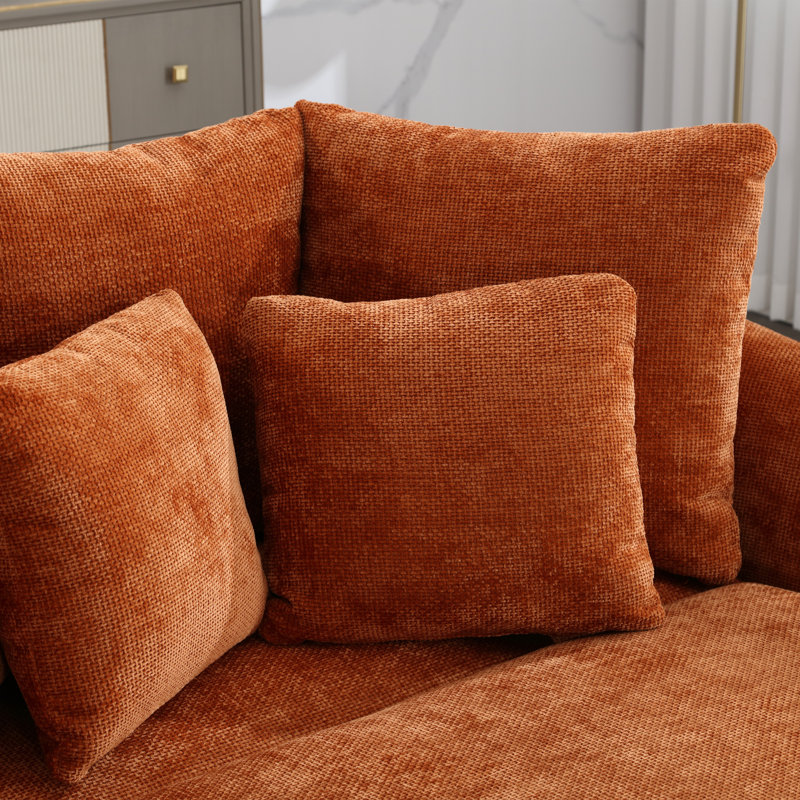 Fauteuil demi-tonneau avec repose-pieds, Chenille orange brûlé