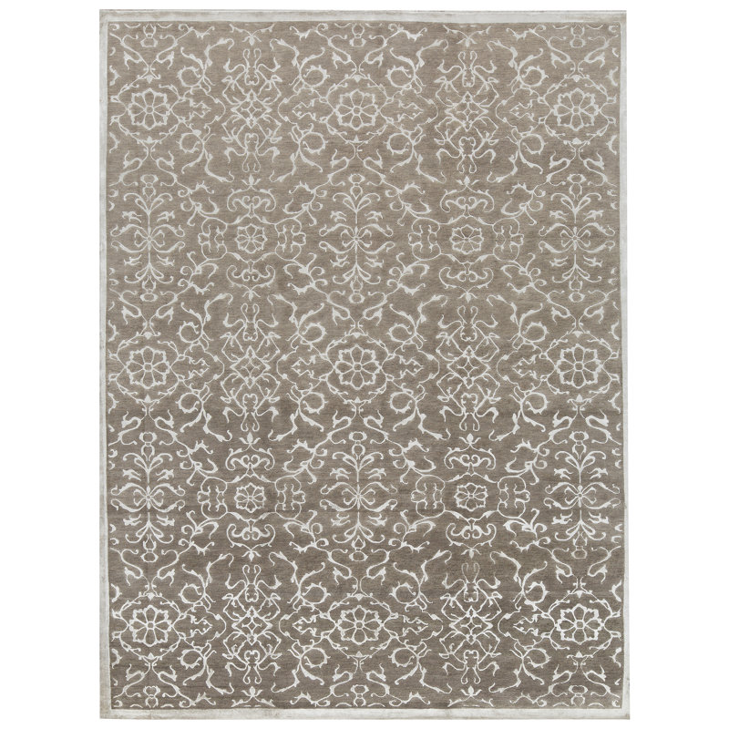 Tapis beige et taupe de haute qualité noué à la main