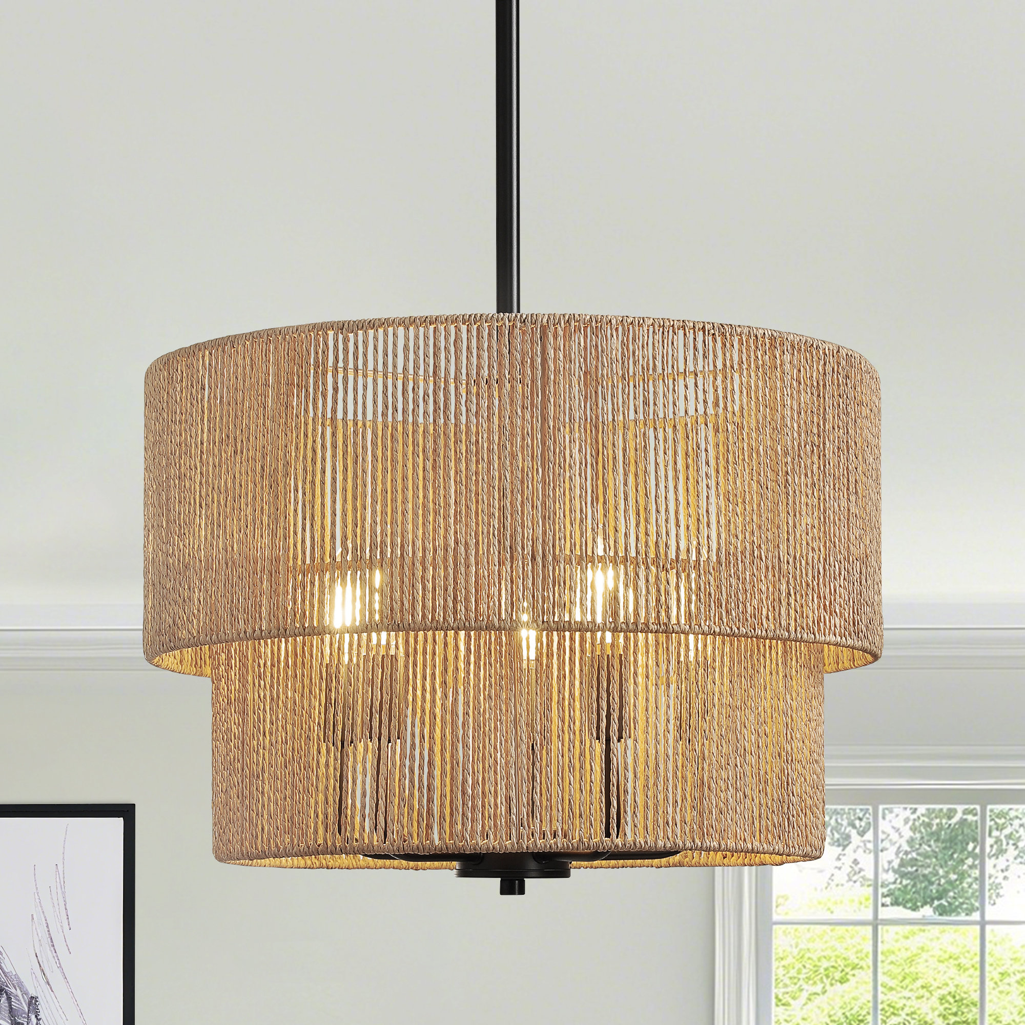 Dakota Fields 5 - Light 18in Boho Hand-Woven Drum Chandelier & Reviews ...