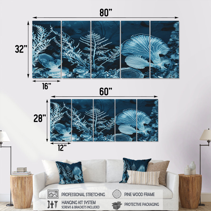 Rizzo - Coastal Coral Under Water, art mural sur toile 5 pièces, H 28 po x l 60 po