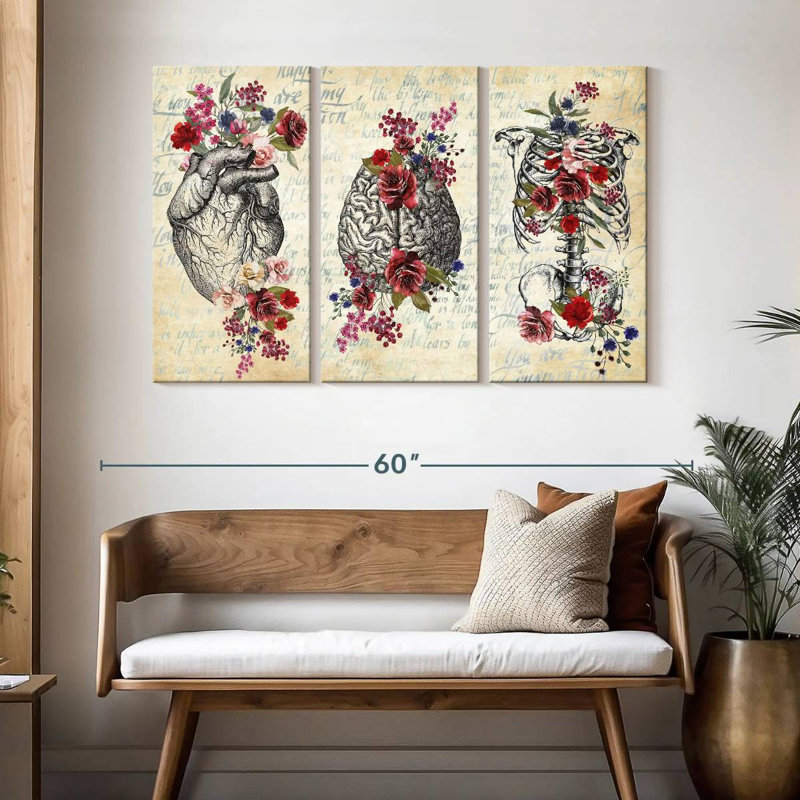 " Anatomy Floral " 3 - Pieces, 32" H x 50" W x 1.25" D