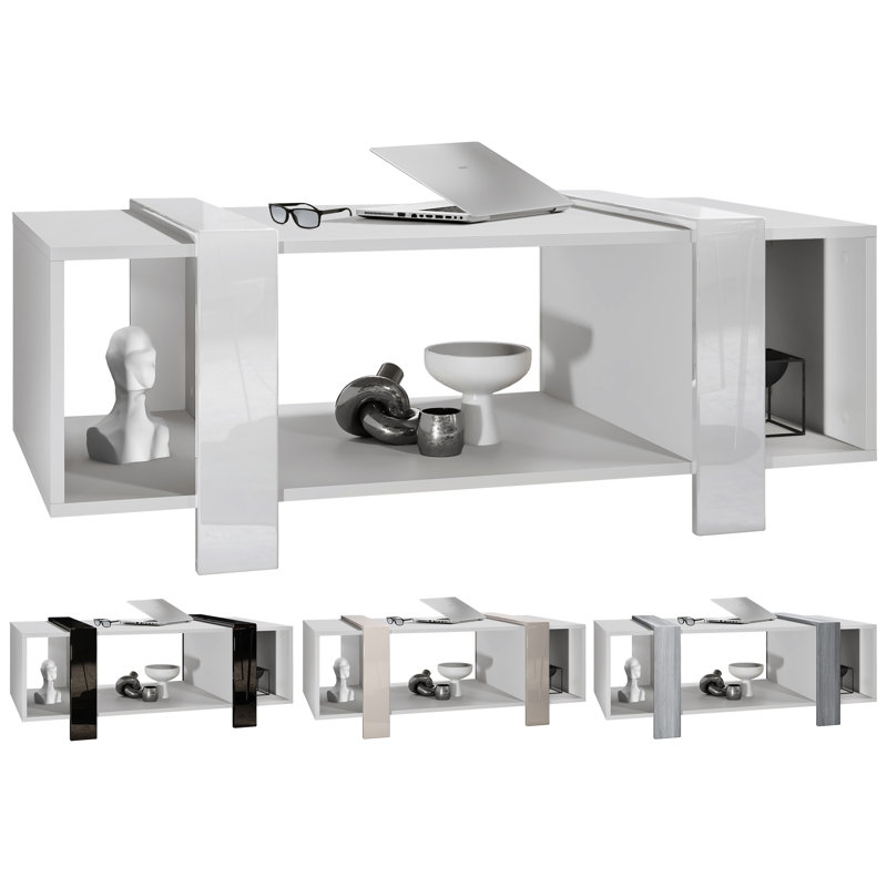Bouirou Sled Coffee Table with Storage, White Matt/White High Gloss