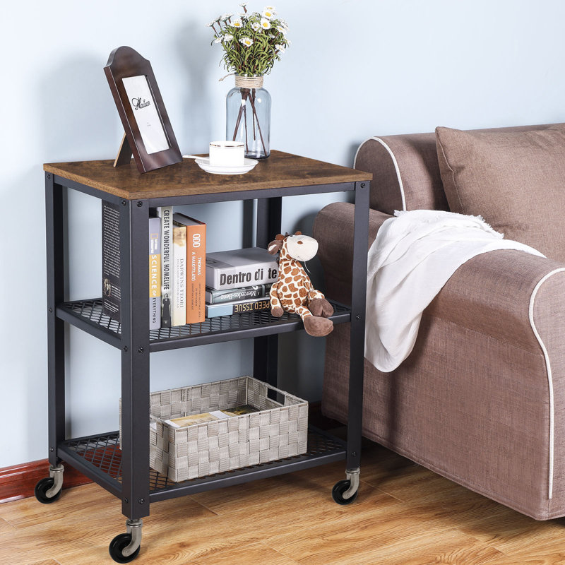 Rustic Brown and Black 3-Tier Industrial Serving Cart with Storage