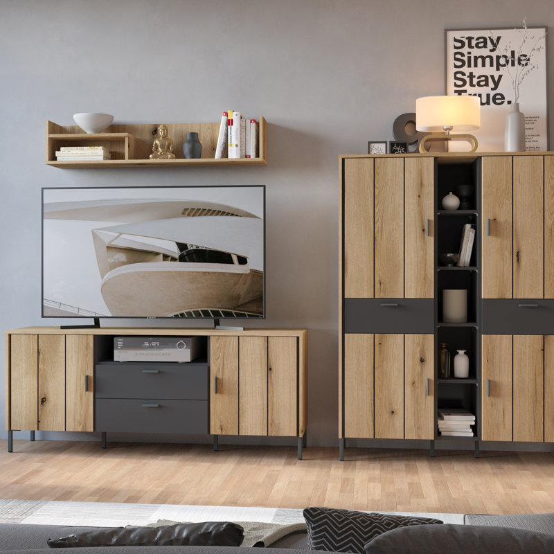 Arlissa Unfinished TV Stand, 158cm, Oak/Grey