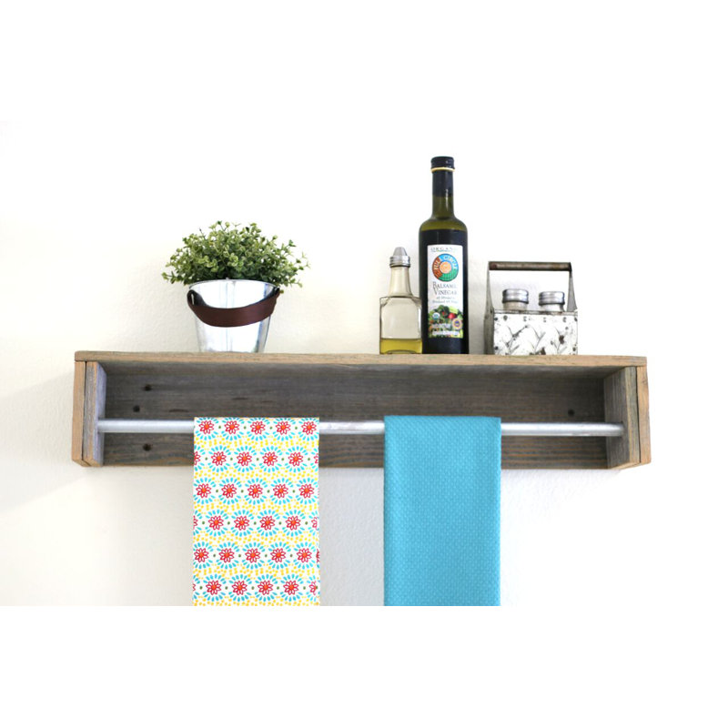 Mertens Pine Floating Shelf with Towel Bar, Natural
