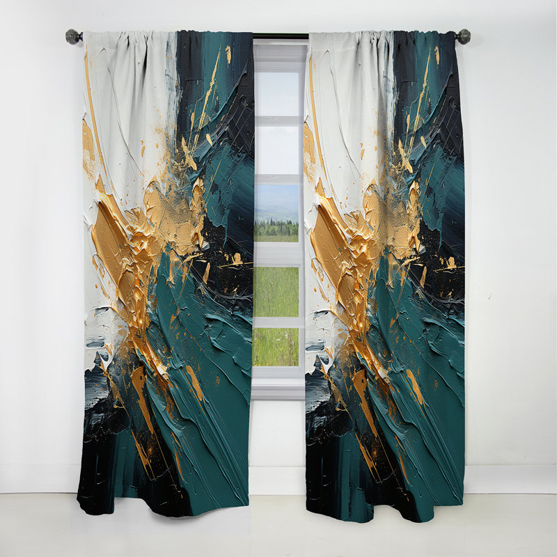 Abstract Curtain Panel, Gold Green Marble Flow Blackout Decor - Gold And Green White Marble Waterfall V, 52" W x 120" L