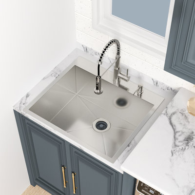 25" x 22" x 12" Drop In/Topmount Utility Sink 16 Gauge Stainless Steel Single Bowl for Laundry Room
