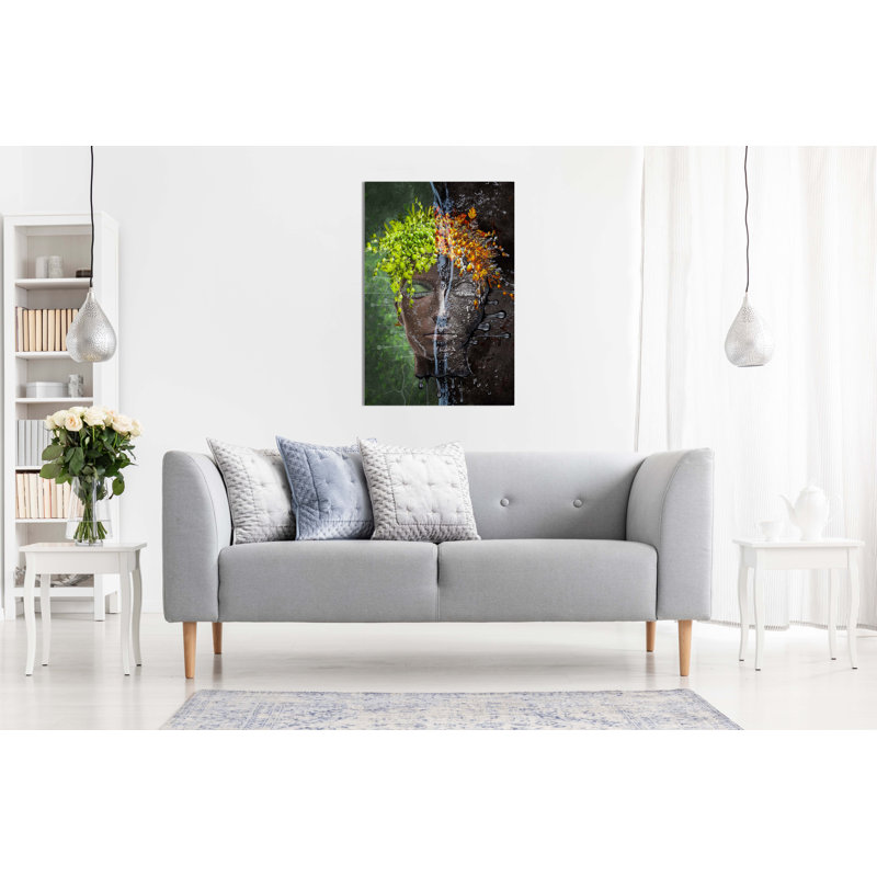 Abstract Woman With Leaves On Head - Wrapped Canvas Print, 31cm H x 20cm W x 1.8cm D