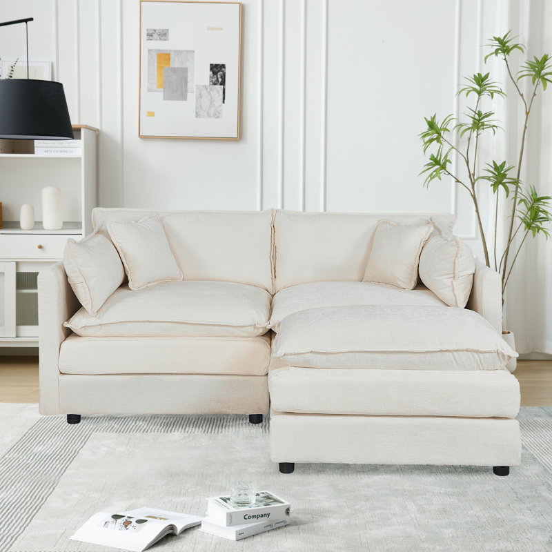 Canapé-lit en chenille moderne avec repose-pieds, H 33,85 po x l 77,16 po x P 35,82 po, Chenille beige