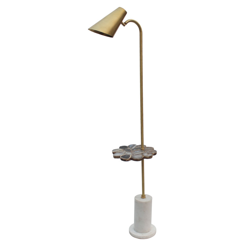 Lampe sur pied Ty avec plateau en agate et base cylindrique en marbre - laiton mat, agate bleue
