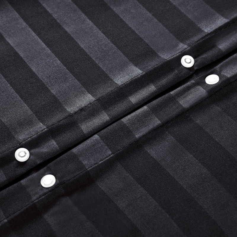 Microfiber Striped Bedding with Pillowcases, Double Duvet Cover + 2 Standard Pillowcases, Black