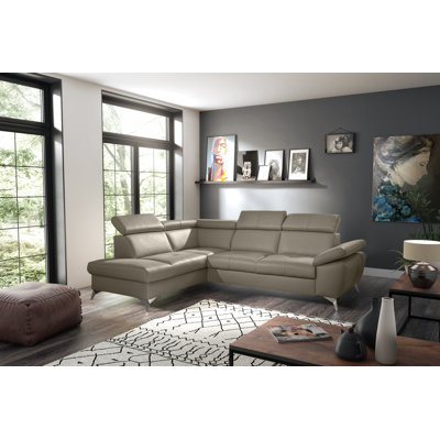 Niagara Genuine Leather Sleeper Corner Sofa with Storage, Adjustable Headrests & Adjustable Armrest