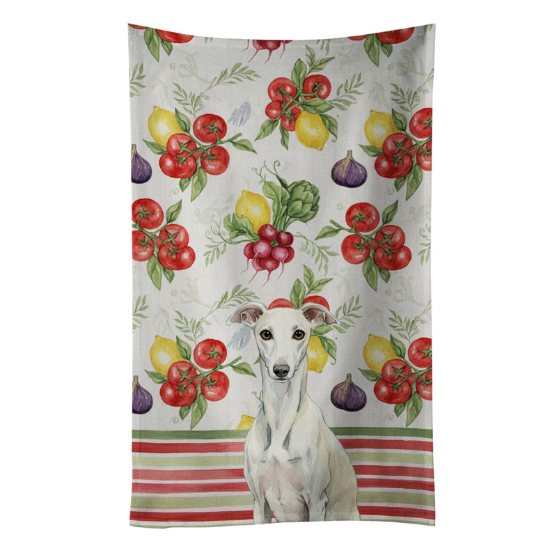 White Whippet Vegetables Kitchen Towel, White Whippet