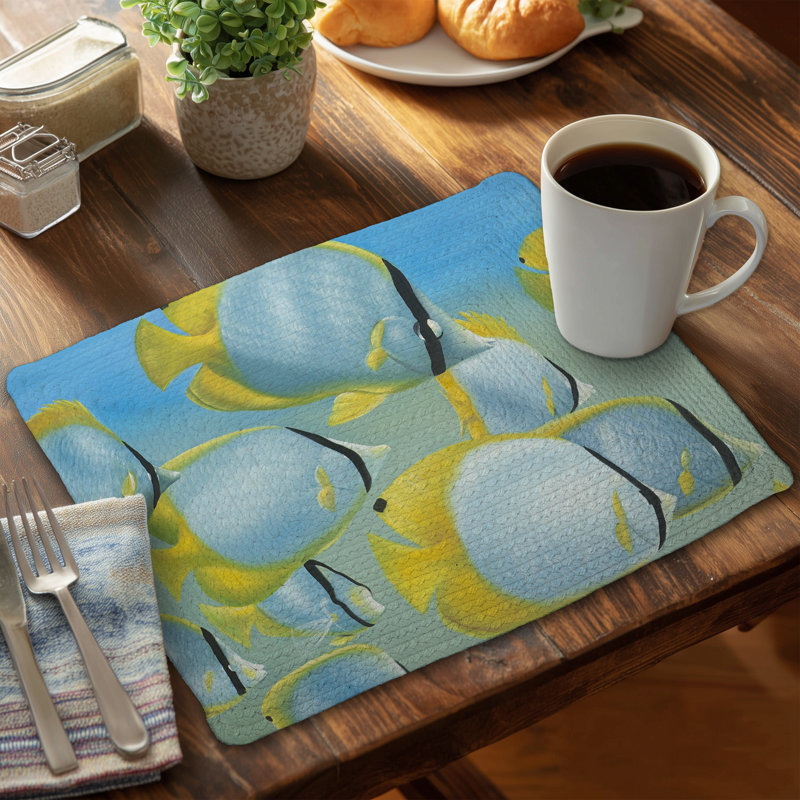 Ensemble de 4 napperons en polyester tressé Butterfly Fishes - Décoration intérieure