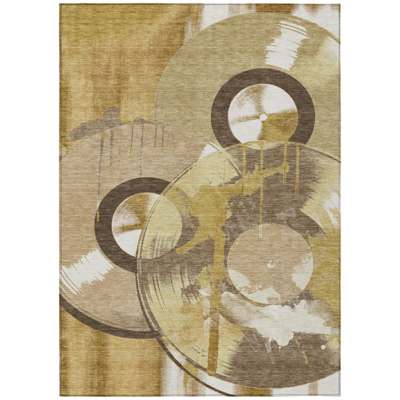 Machine Washable Indoor/Outdoor Chantille ACN2612 Novelty Rug, Gold, 3' x 5'