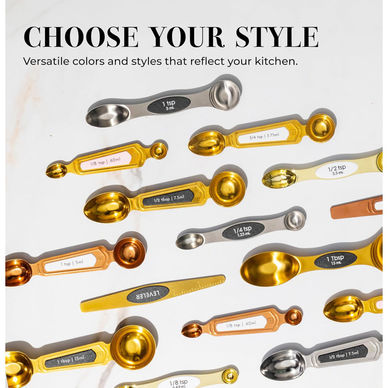 Magnetic Measuring Spoons Set - Stainless Steel Measuring Spoons - Magnetic Measuring Spoon Set, Gold Measuring Spoons Magnetic, Cute Measuring Spoons For Cooking & Baking