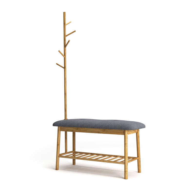 Banc de rangement pour chaussures en bambou avec porte-manteau Laband