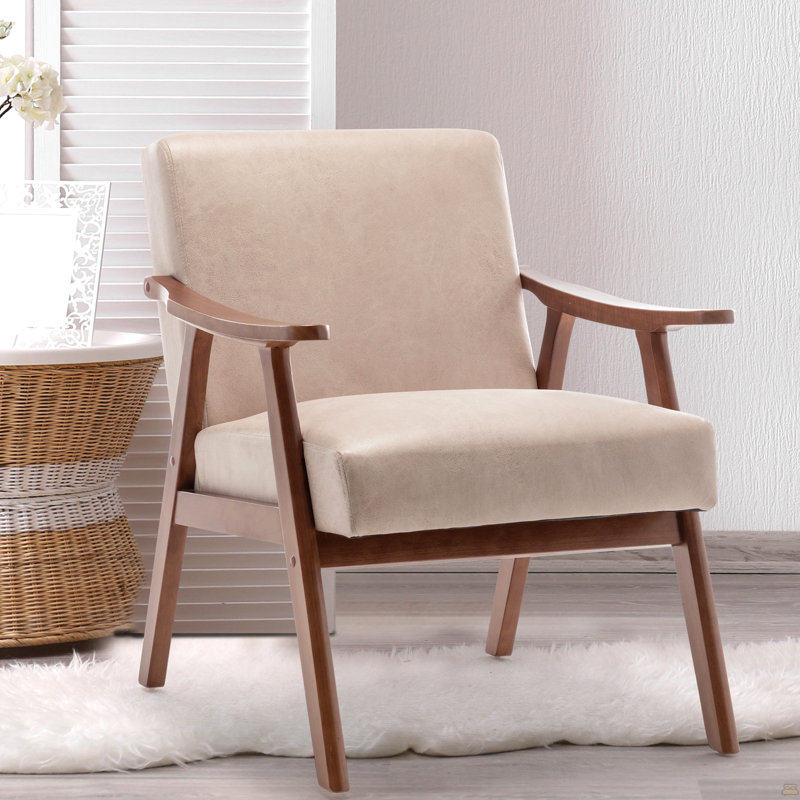 Chaise de style Mid-Century moderne, chaise de salon avec structure en bois massif, chaise d'appoint à dossier très épais, fauteuil à oreilles