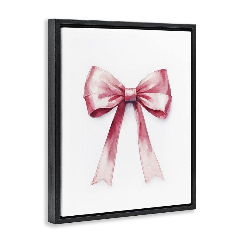 "Delicate Pink Bow Floater", art mural par Amanda Greenwood, Cadre flottant noir de jais, H 31 po x l 25 po