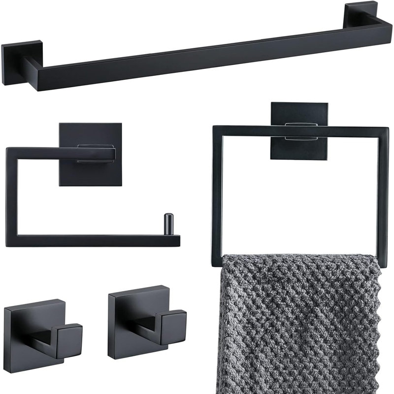 5-Piece Bathroom Hardware Set - Premium SUS304 Stainless Steel Towel Bar & Holder Kit With Concealed Screws For Modern Bathroom & Kitchen