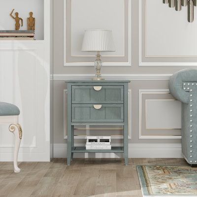 2 Drawer Side Table In American Style. For Bedroom, Living Room, Study. With Hand-Painted Wood Grain. Gray. 130 Lbs Load. Preinstalled Rails, Non-Slip Feet, Angle Adjustable, Enhanced Stability Metal