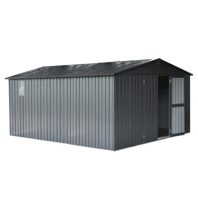 11'X12.5' Metal Shed For Outdoor Storage, Galvanized Steel Frame, Windows, Lock, Dark Gray Utility Storage House 11'X12.5', Lock Door,