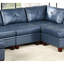 Chaise sans accoudoirs moderne en cuir, assise et dossier bleu encre, siège en cuir, style