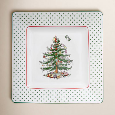 Christmas Tree Polka Dot Square Platter