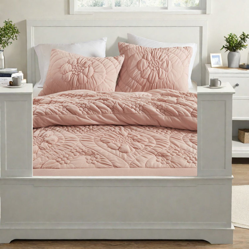 Ensemble de literie très romantique rose pour très grand lit, jersey douillet, charme floral