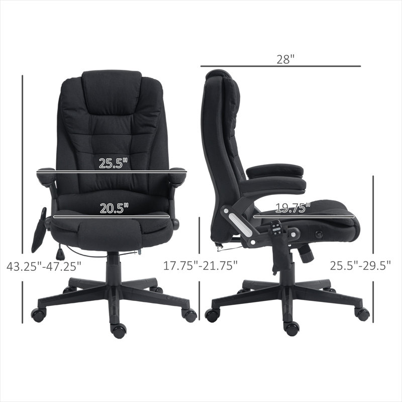 Siège inclinable avec commande à distance, conception réglable en polyester noir, structure en métal 25,5 x 28 x 47,2 po