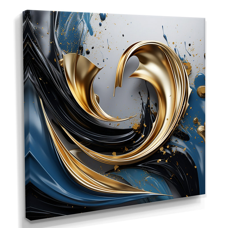 Evolving Gold Flow - encre liquide, impression d'art abstrait mural, H 30 po x l 30 po x P 1 po, Toile tendue